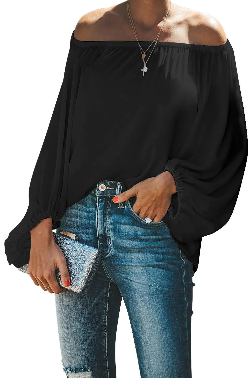 Elastic Neck Off Shoulder Top