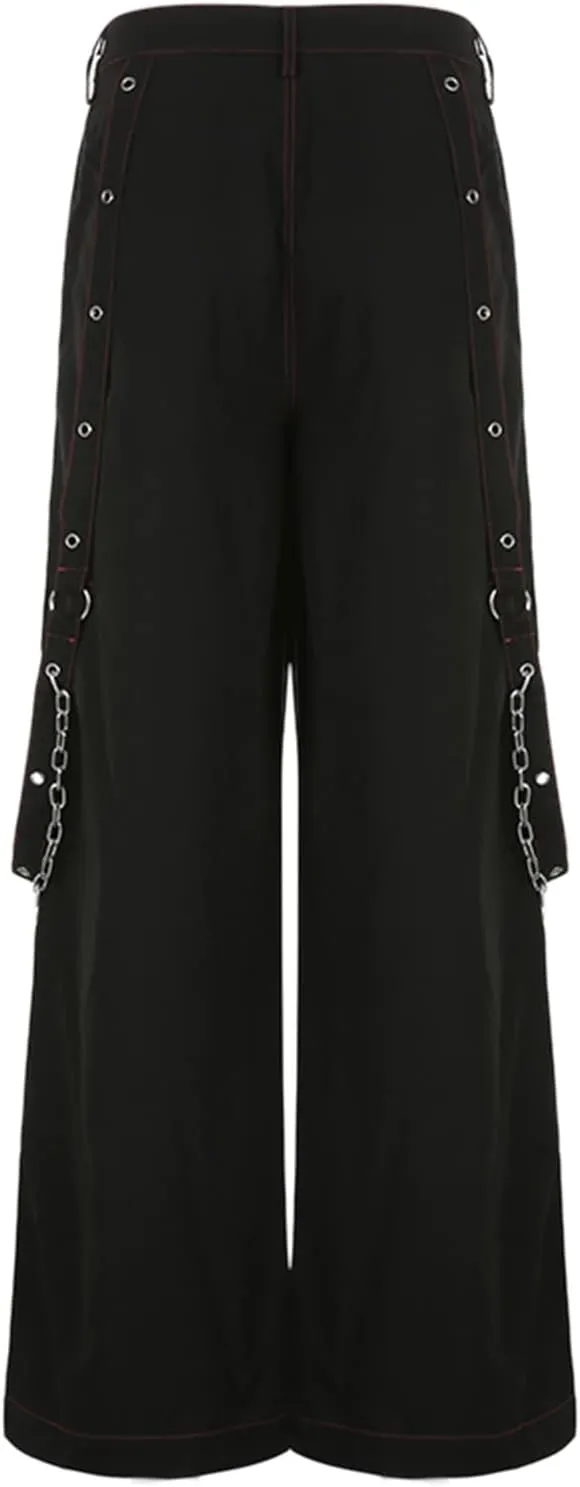 Faretumiya Women Cargo Pants High Waist Baggy Jeans Casual Wid Leg Denim Pants Grunge Gothic Harajuku Punk Y2k Trousers