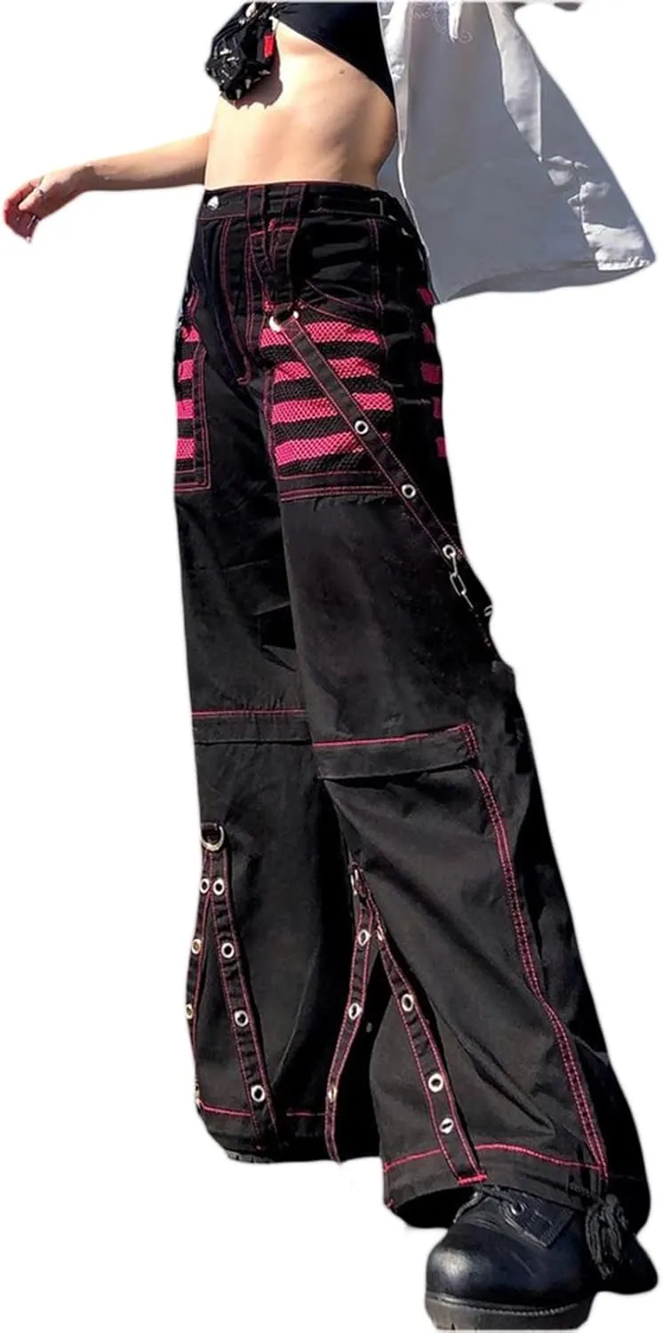 Faretumiya Women Cargo Pants High Waist Baggy Jeans Casual Wid Leg Denim Pants Grunge Gothic Harajuku Punk Y2k Trousers