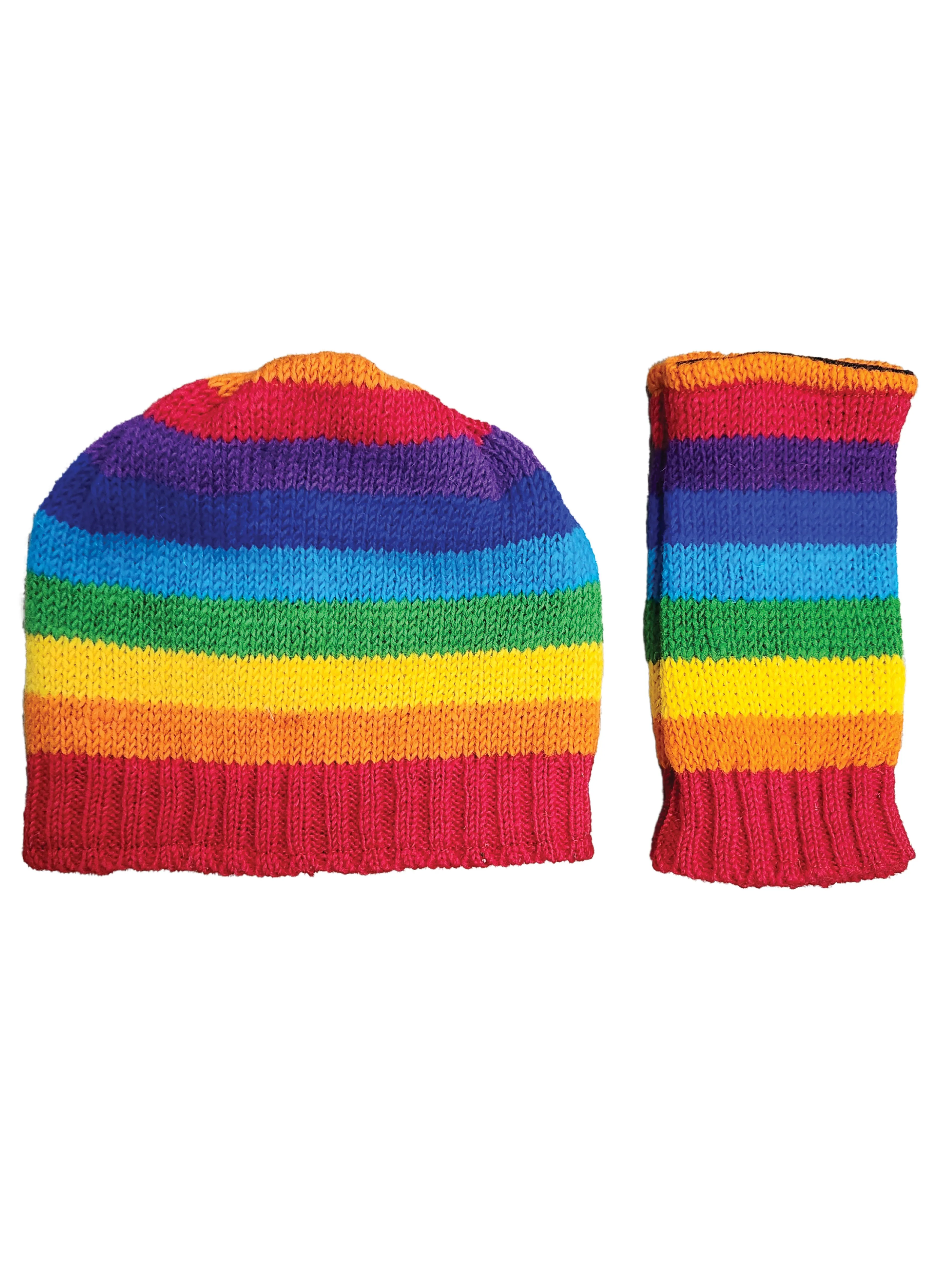 Fingerless Gloves Rainbow Fleece Lined