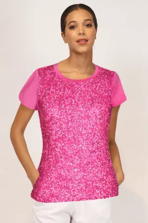 Fuschia Contemporary Half Sleeve Silk Sweater