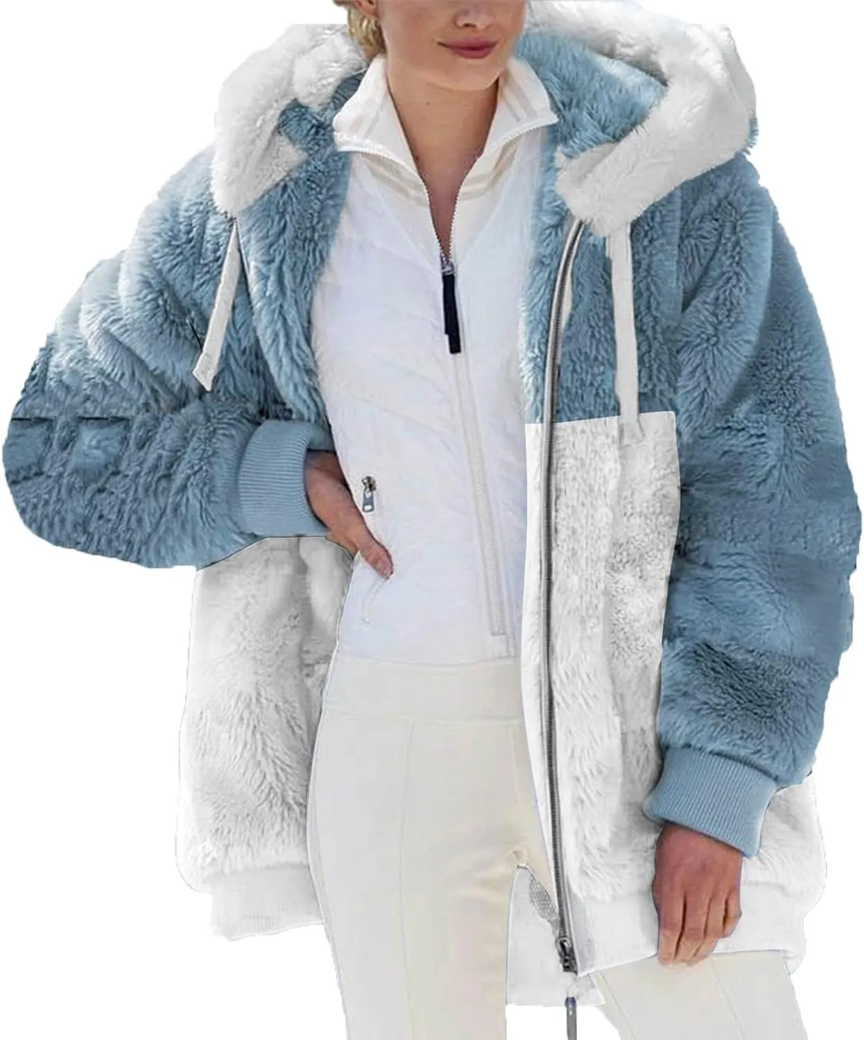 Fuzzy Fleece Jacket Women Plus Size Warm Winter Coats Fluffy Sherpa Hoodie Zip up Casual Cardigan Sweater Outerwear