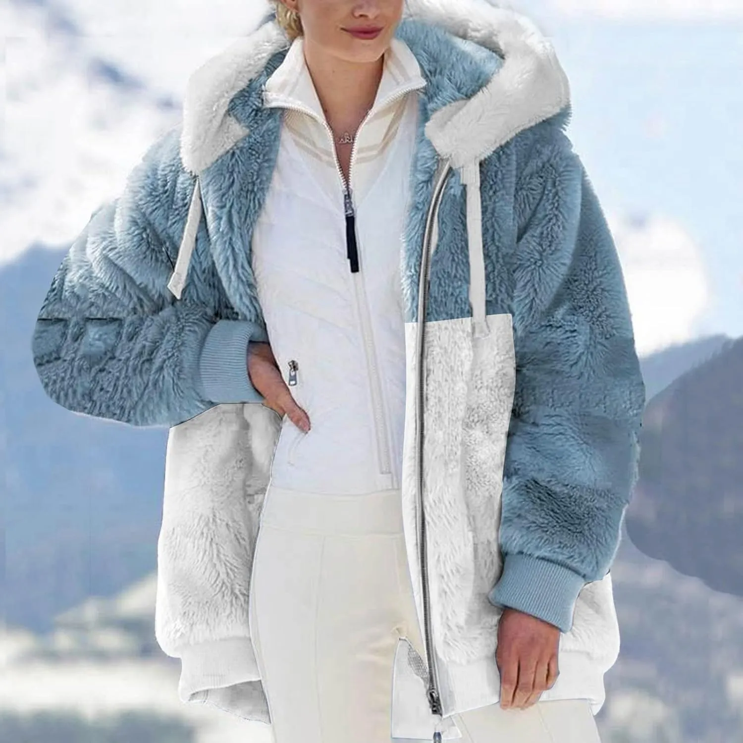 Fuzzy Fleece Jacket Women Plus Size Warm Winter Coats Fluffy Sherpa Hoodie Zip up Casual Cardigan Sweater Outerwear