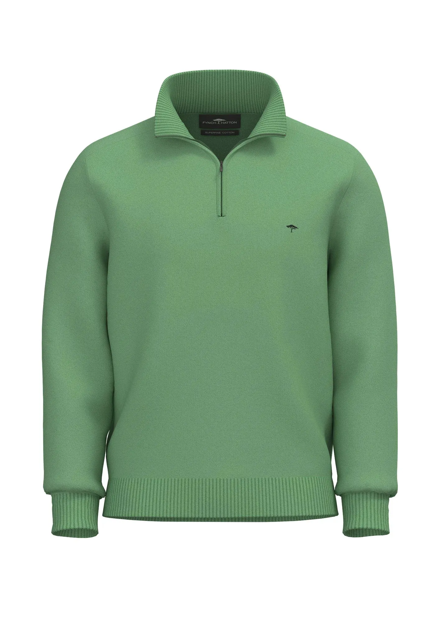Fynch-Hatton 1/4 Zip Cotton Sweater-Green