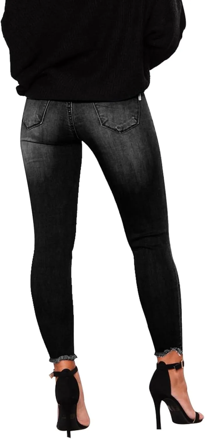 Gumipy Ripped Jeans Womens Skinny Distressed Stretchy Jeans Trendy Button Up High Waisted Jeans Curvy Jeans with Pockets
