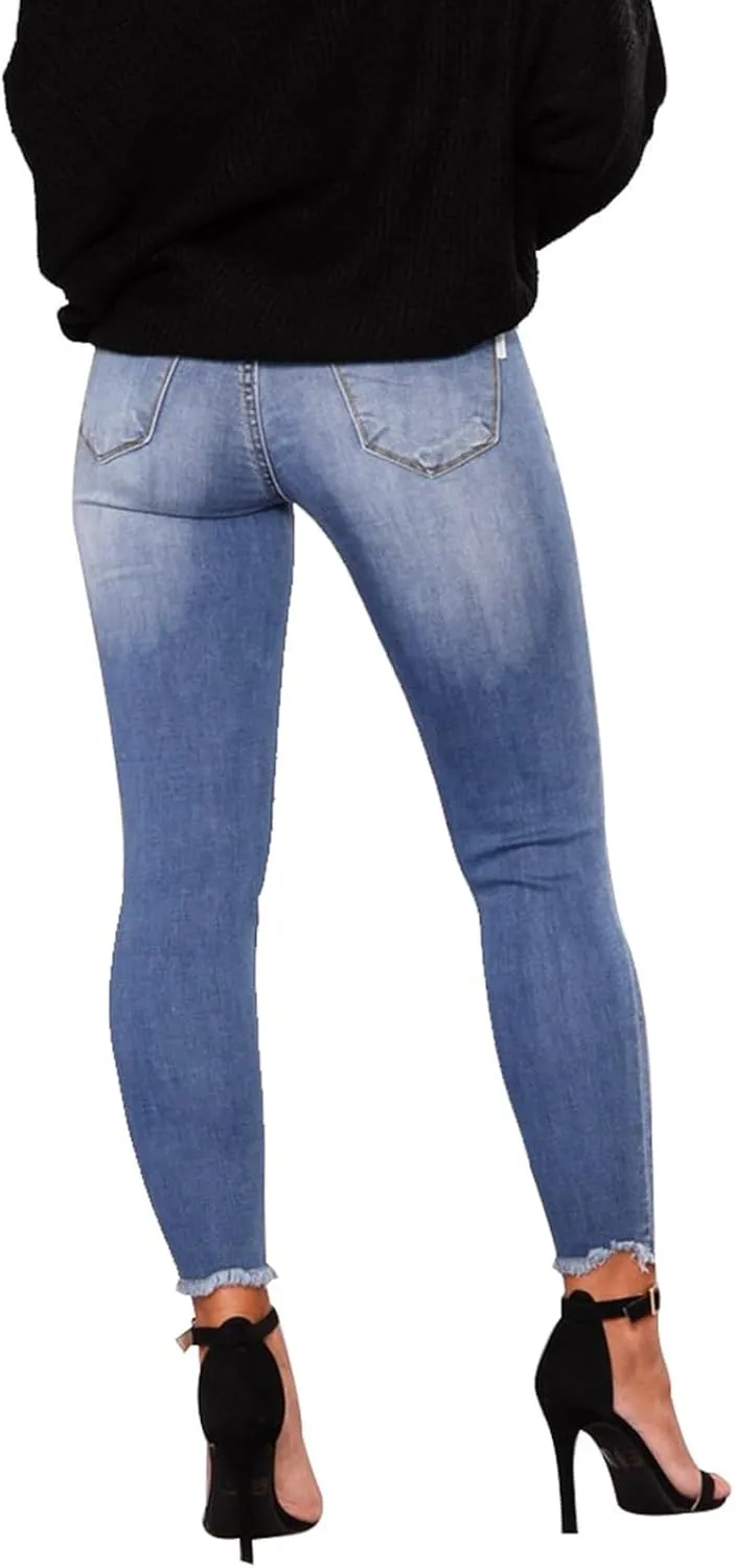 Gumipy Ripped Jeans Womens Skinny Distressed Stretchy Jeans Trendy Button Up High Waisted Jeans Curvy Jeans with Pockets