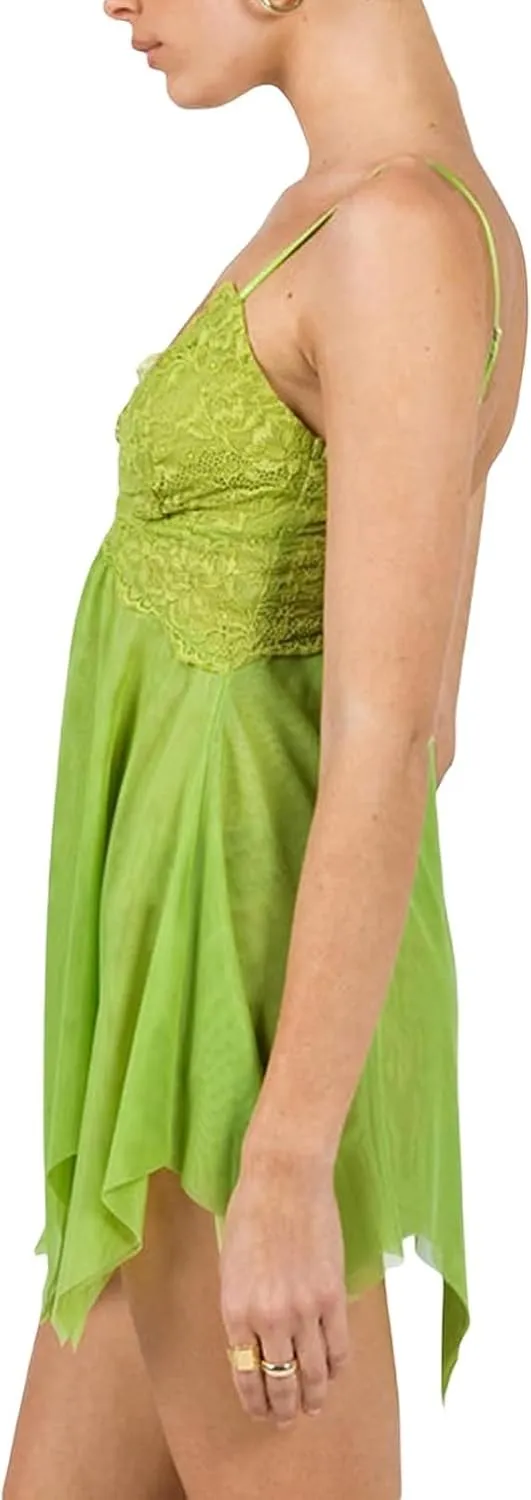 Halloween Fairy Costume Women Green Tinkerbell Dress Sexy Corset Going Out Mini Dress with Elf Wings Cosplay Party
