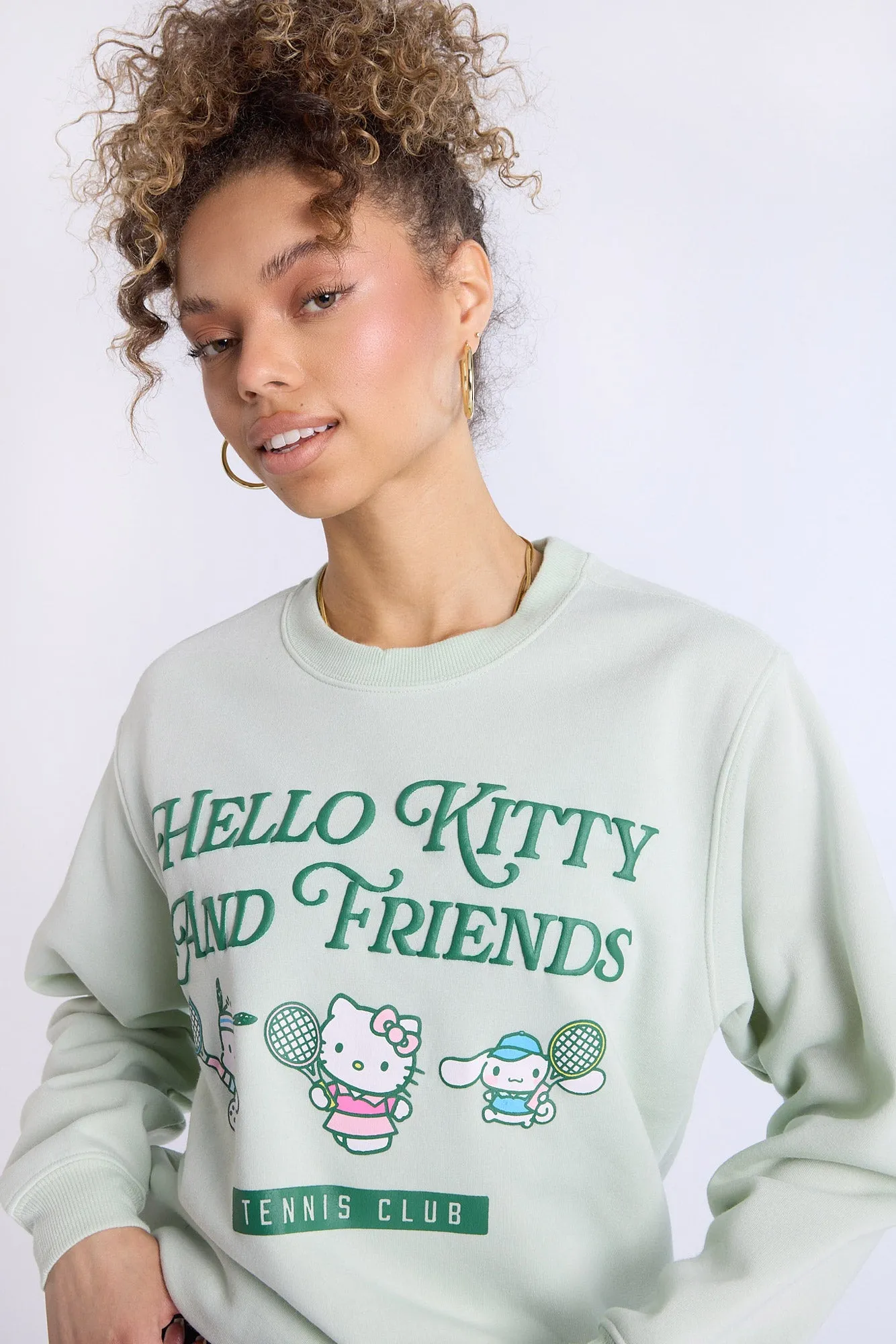 Hello Kitty And Friends Graphic Crew Neck Oversized Sweatshirt