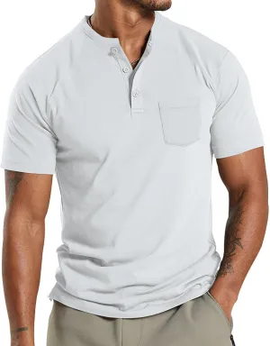 Henley Shirts for Men Casual Golf Polo Shirt with Pocket Fashion Short Sleeve 3 Buttons T-Shirt Classic Slim Fit Tops