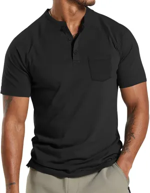 Henley Shirts for Men Casual Golf Polo Shirt with Pocket Fashion Short Sleeve 3 Buttons T-Shirt Classic Slim Fit Tops