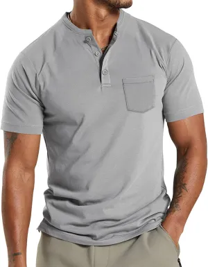 Henley Shirts for Men Casual Golf Polo Shirt with Pocket Fashion Short Sleeve 3 Buttons T-Shirt Classic Slim Fit Tops