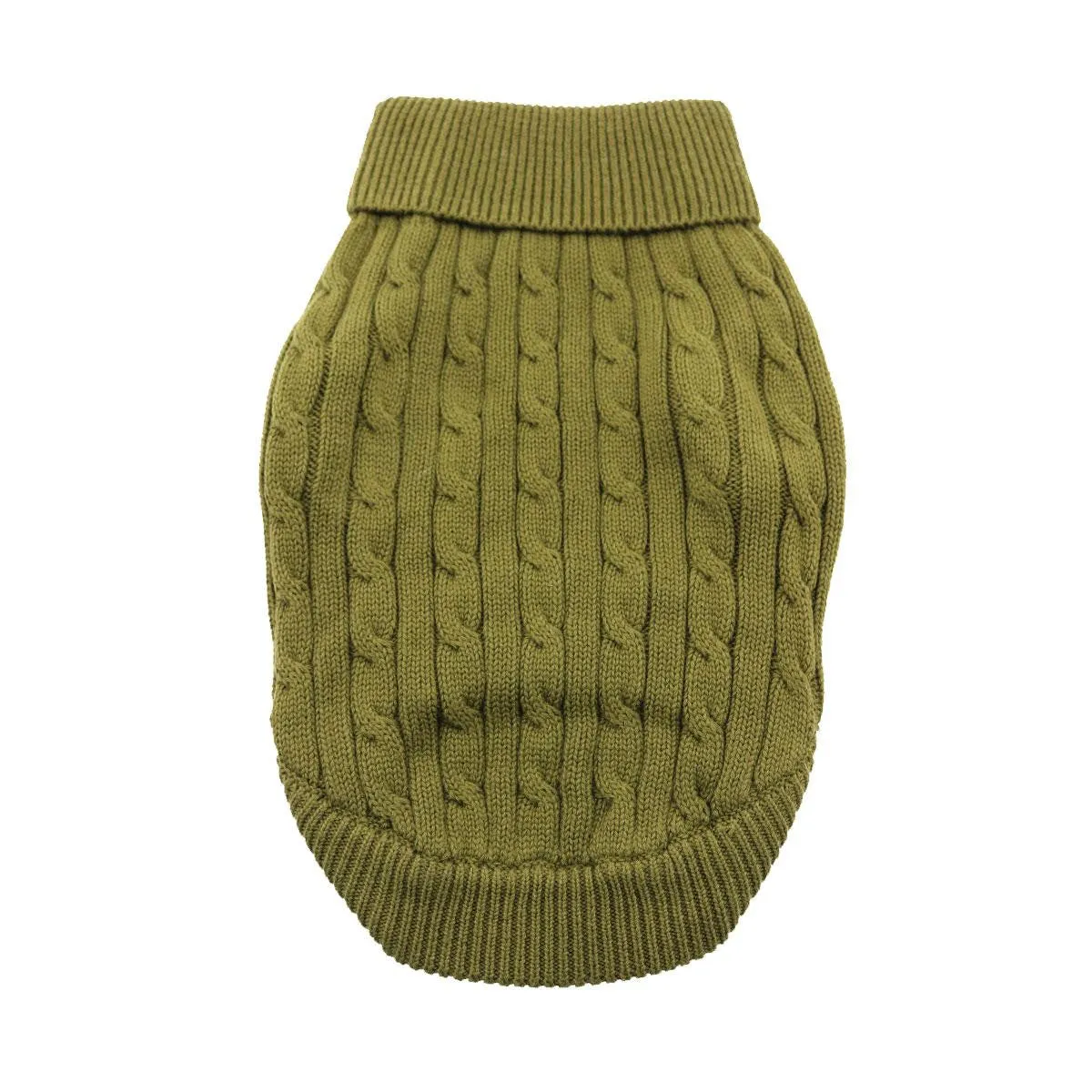 HERB GREEN COMBED COTTON CABLE KNIT DOG SWEATER