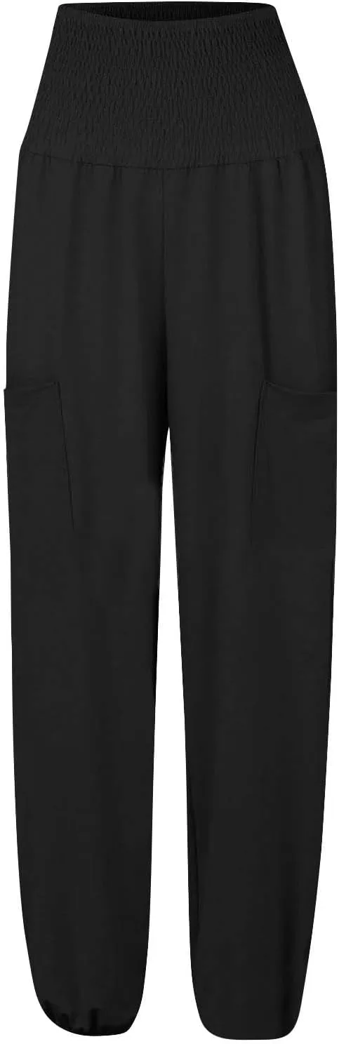 High Waisted Work Pants for Women Winter Straight-Leg Yoga Capris with Pockets Fleece Lined High Waisted