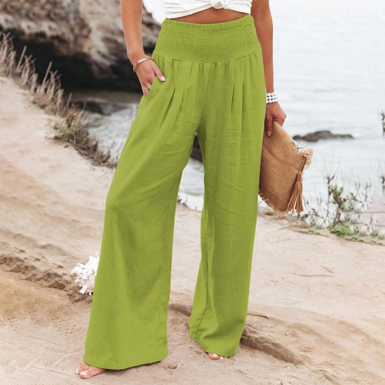 High Waisted Work Pants for Women Winter Straight-Leg Yoga Capris with Pockets Fleece Lined High Waisted