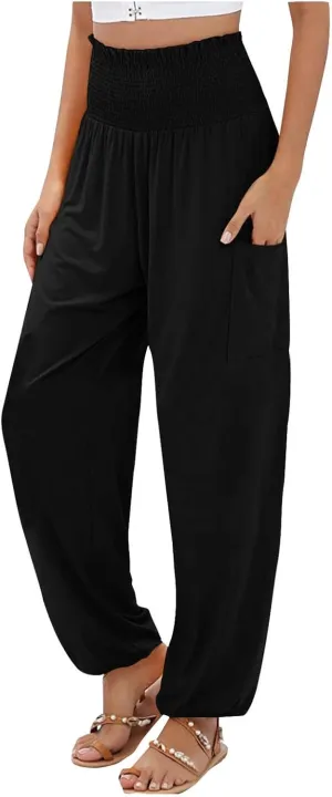 High Waisted Work Pants for Women Winter Straight-Leg Yoga Capris with Pockets Fleece Lined High Waisted