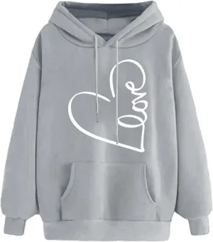 Hoodie for Women 2024 Fall Fashion Heart Print Long Sleeve Casual Loose Fit Tops Teen Girls Oversized Sweatshirts