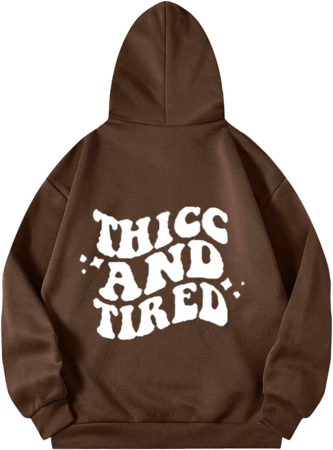 Hoodies Aesthetic Thicc and Tired Shape Printed Christian Pullover Hoodie with Pocket Drop Shoulder Loose Fit Fall Winter