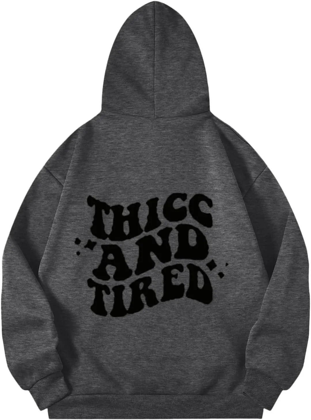 Hoodies Aesthetic Thicc and Tired Shape Printed Christian Pullover Hoodie with Pocket Drop Shoulder Loose Fit Fall Winter