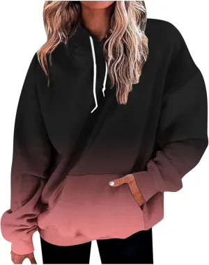 Hoodies For Women 2024 Causal Fall Fashion Oversized Hooded Sweatshirt Gradient Color Drawstring Pullover Hoodie