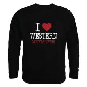 I Love Western Colorado University Mountaineers Fleece Crewneck Pullover Sweatshirt