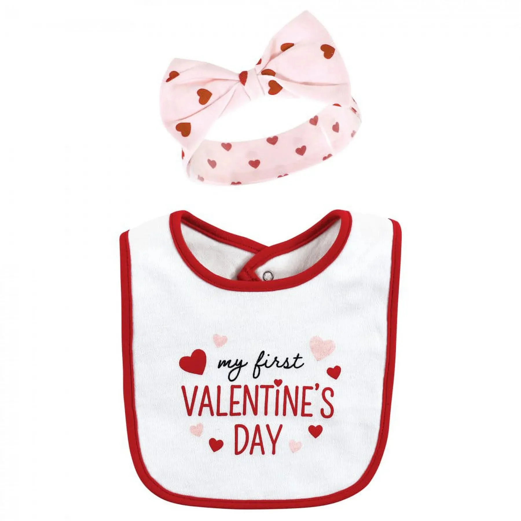 Infant Girl Cotton Bib and Headband or Caps Set, Valentine Sweetheart, One Size
