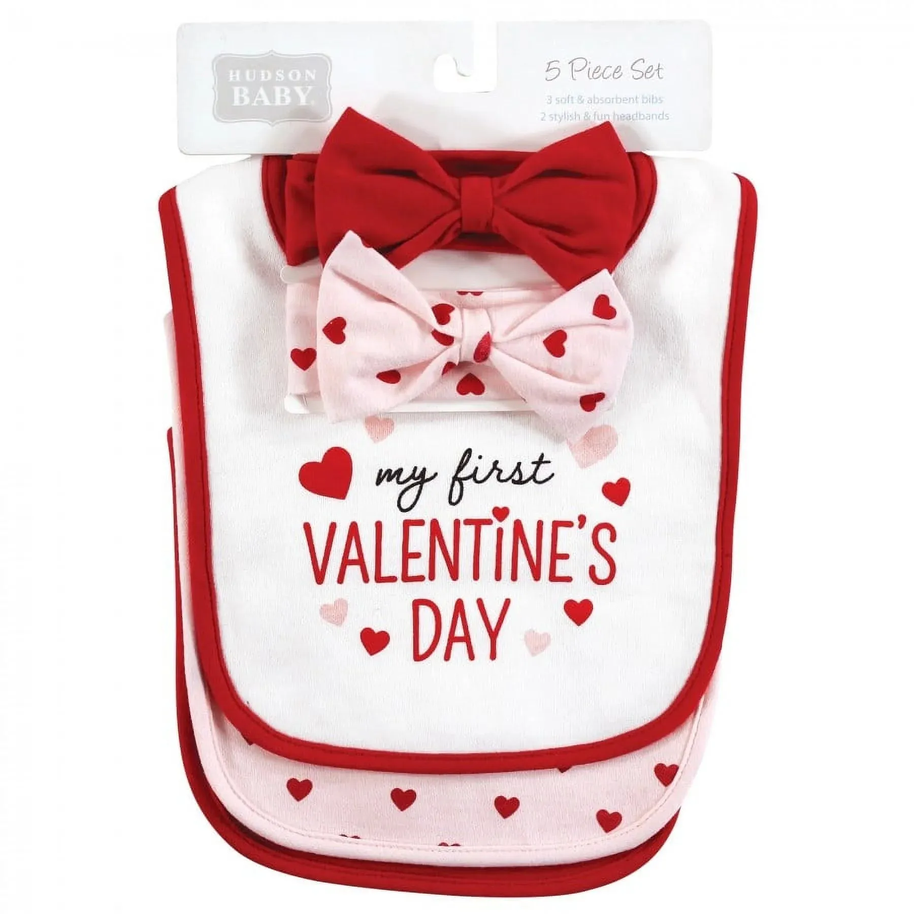 Infant Girl Cotton Bib and Headband or Caps Set, Valentine Sweetheart, One Size