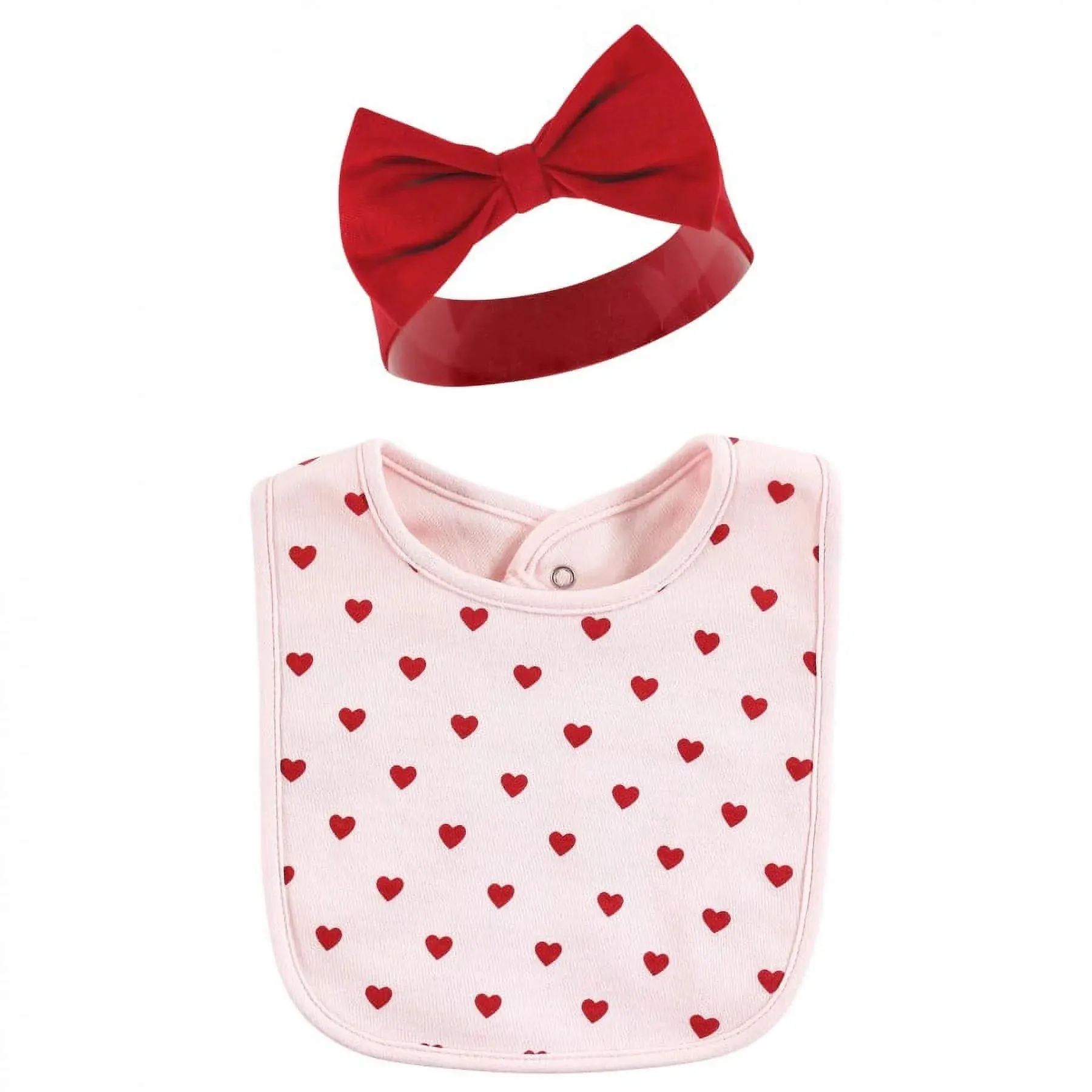 Infant Girl Cotton Bib and Headband or Caps Set, Valentine Sweetheart, One Size
