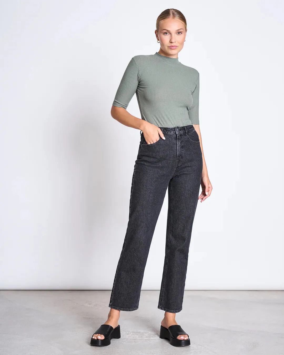 JAN 'N JUNE Nina rib T-shirt sea spray women