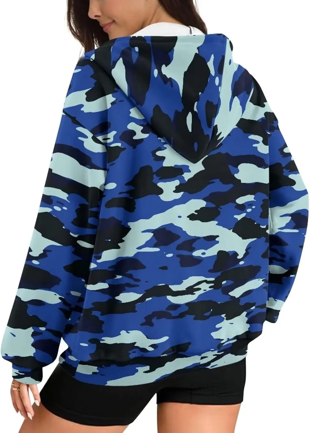 JEOCODY Zip Up Hoodie Women Oversized Hoodie Casual Long Sleeve Graphic Jackets with Pockets Zipper Drawstring