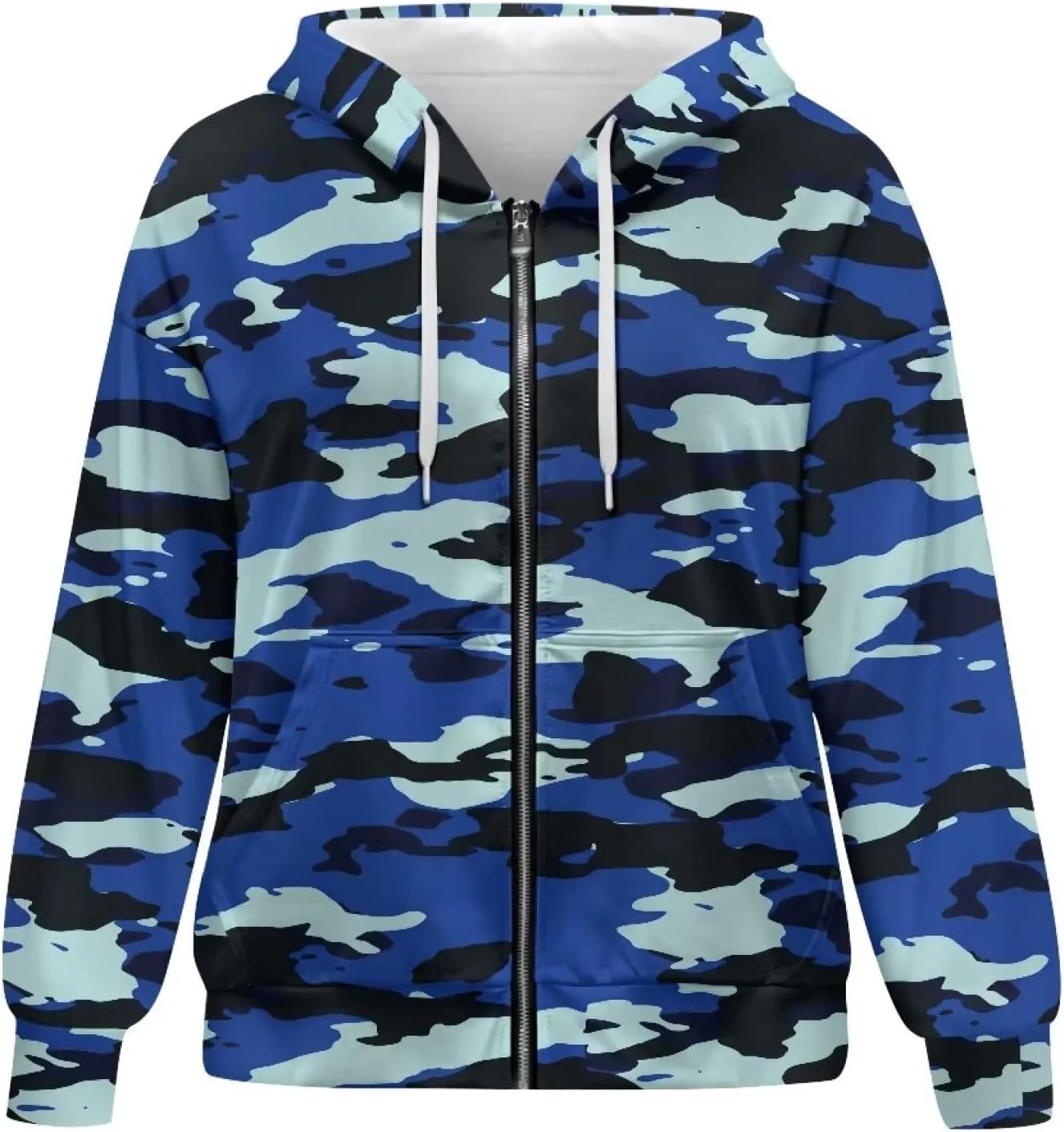 JEOCODY Zip Up Hoodie Women Oversized Hoodie Casual Long Sleeve Graphic Jackets with Pockets Zipper Drawstring