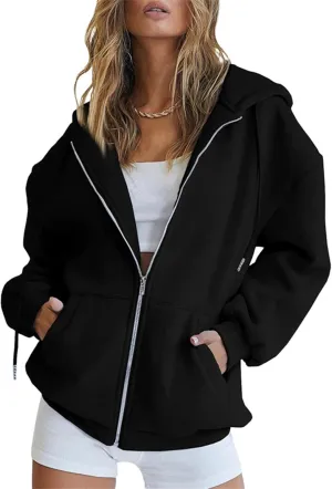 JEsilunmaMY Women's Zip Up Oversized Cute Hoodies Long Sleeve Fall Jacket Sweatshirts Y2K Drawstring Jackets with Pockets