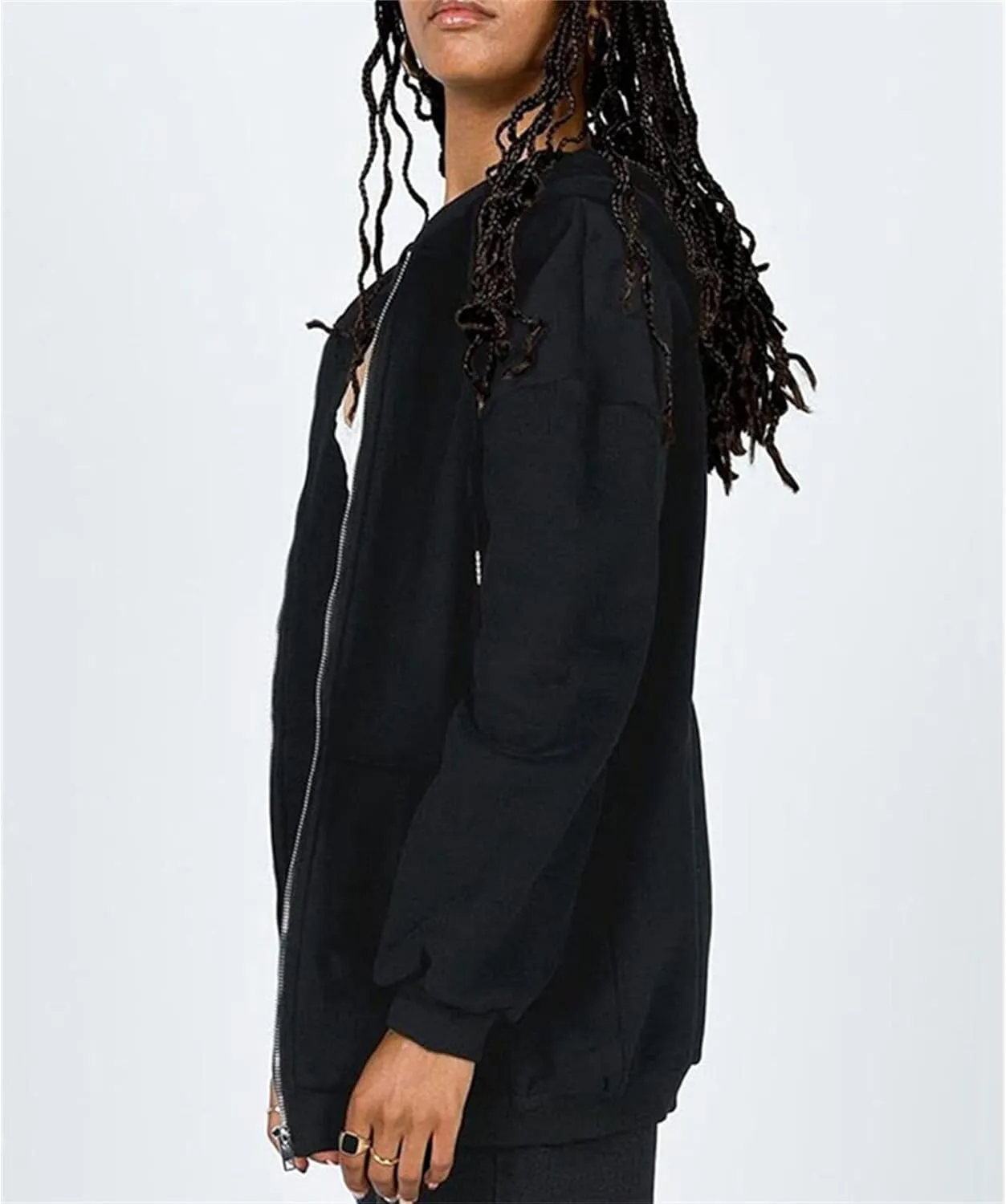 JEsilunmaMY Women's Zip Up Oversized Cute Hoodies Long Sleeve Fall Jacket Sweatshirts Y2K Drawstring Jackets with Pockets