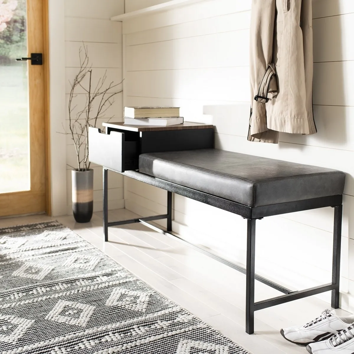 Jewel Bench with Storage Light Brown/ Grey
