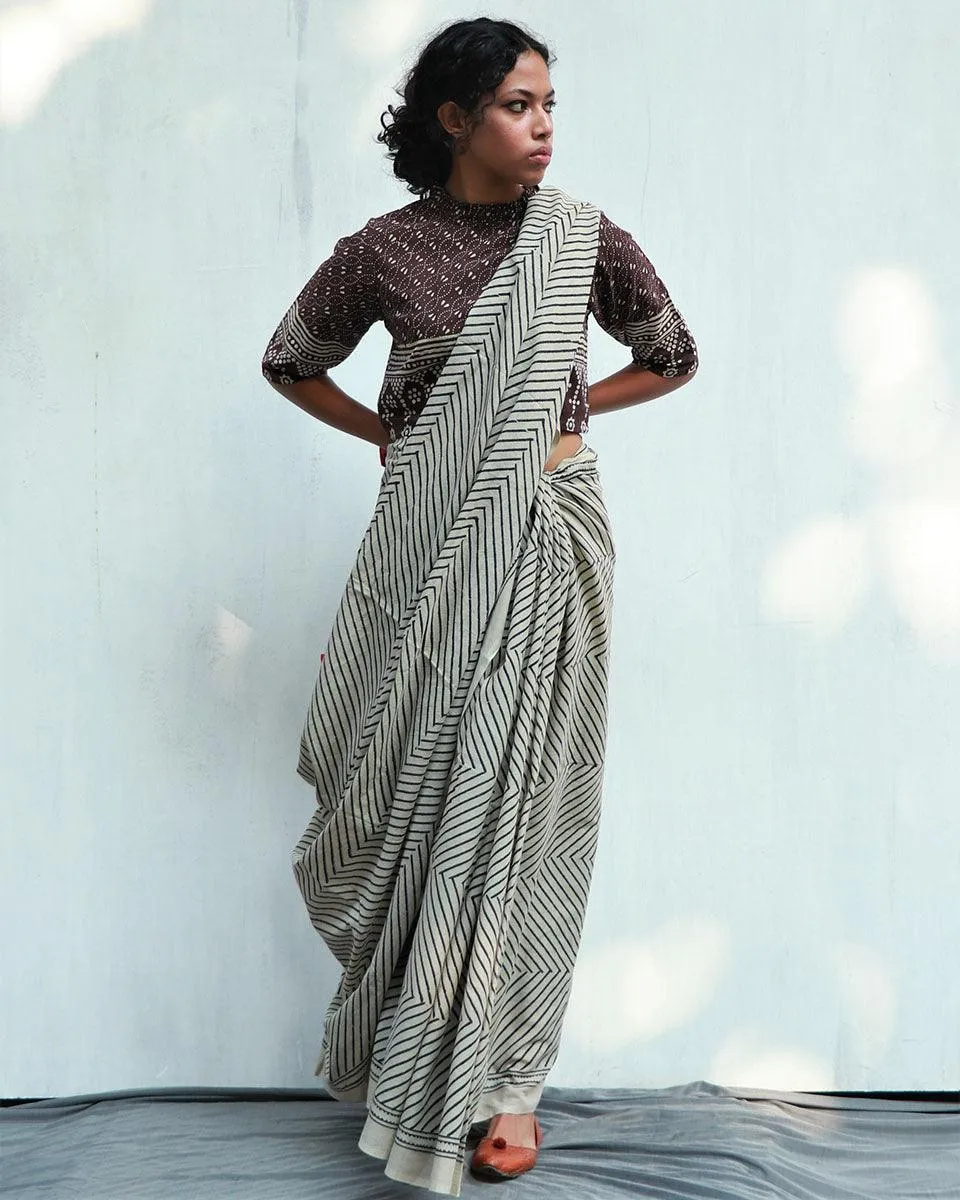 Kaleidoscope Hand Blockprinted Cotton Saree - Fmtm