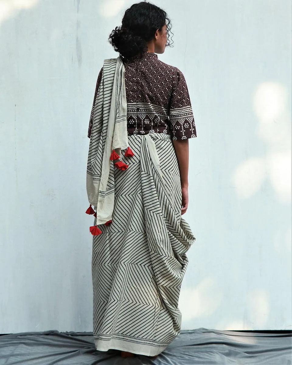 Kaleidoscope Hand Blockprinted Cotton Saree - Fmtm