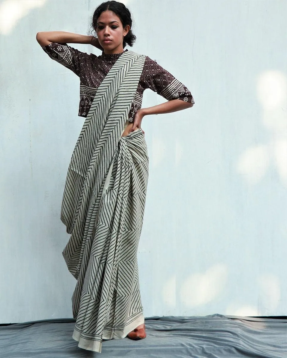 Kaleidoscope Hand Blockprinted Cotton Saree - Fmtm