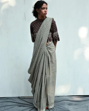 Kaleidoscope Hand Blockprinted Cotton Saree - Fmtm