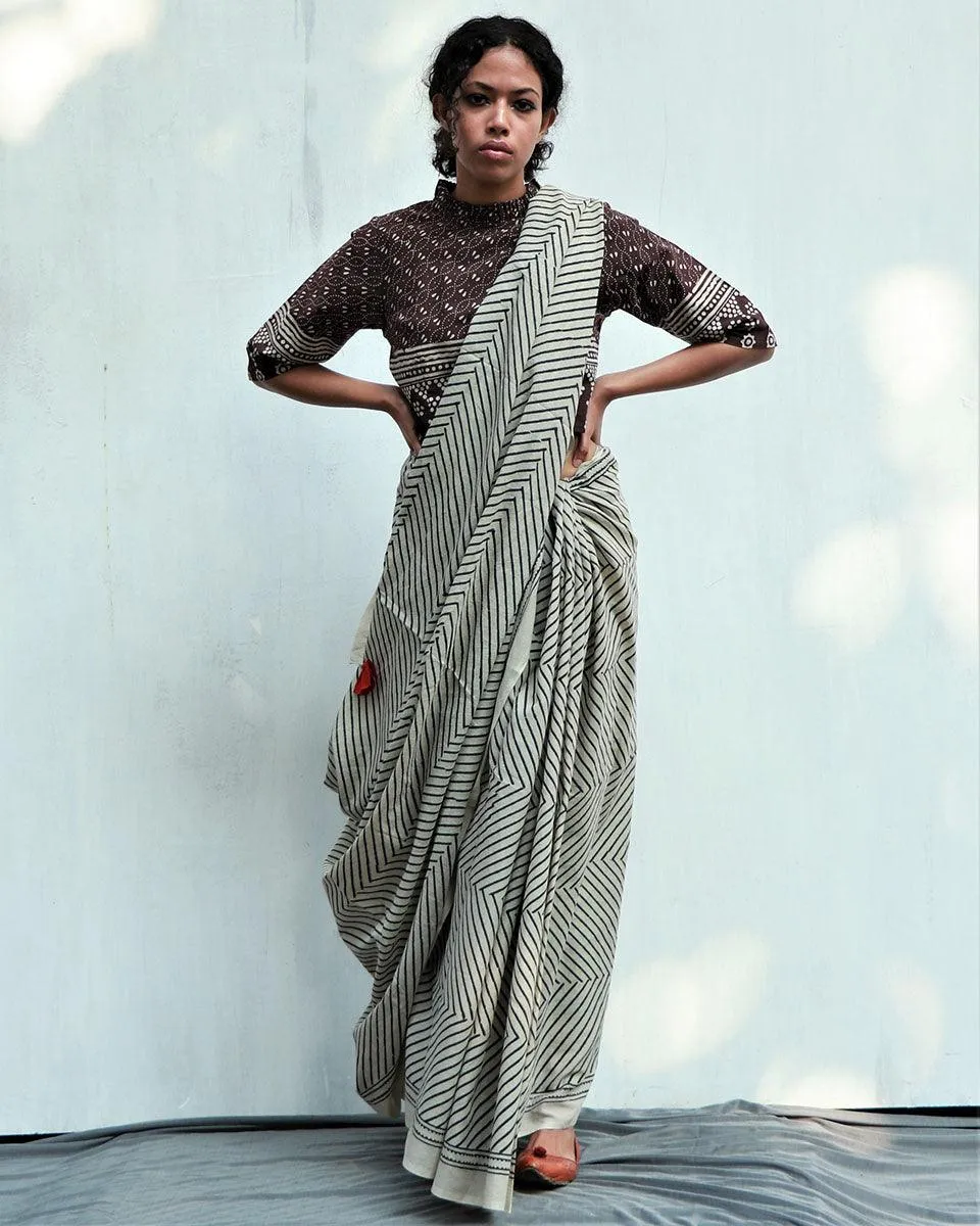 Kaleidoscope Hand Blockprinted Cotton Saree - Fmtm