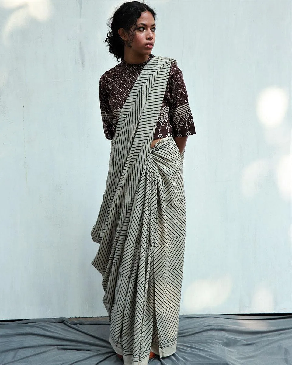 Kaleidoscope Hand Blockprinted Cotton Saree - Fmtm