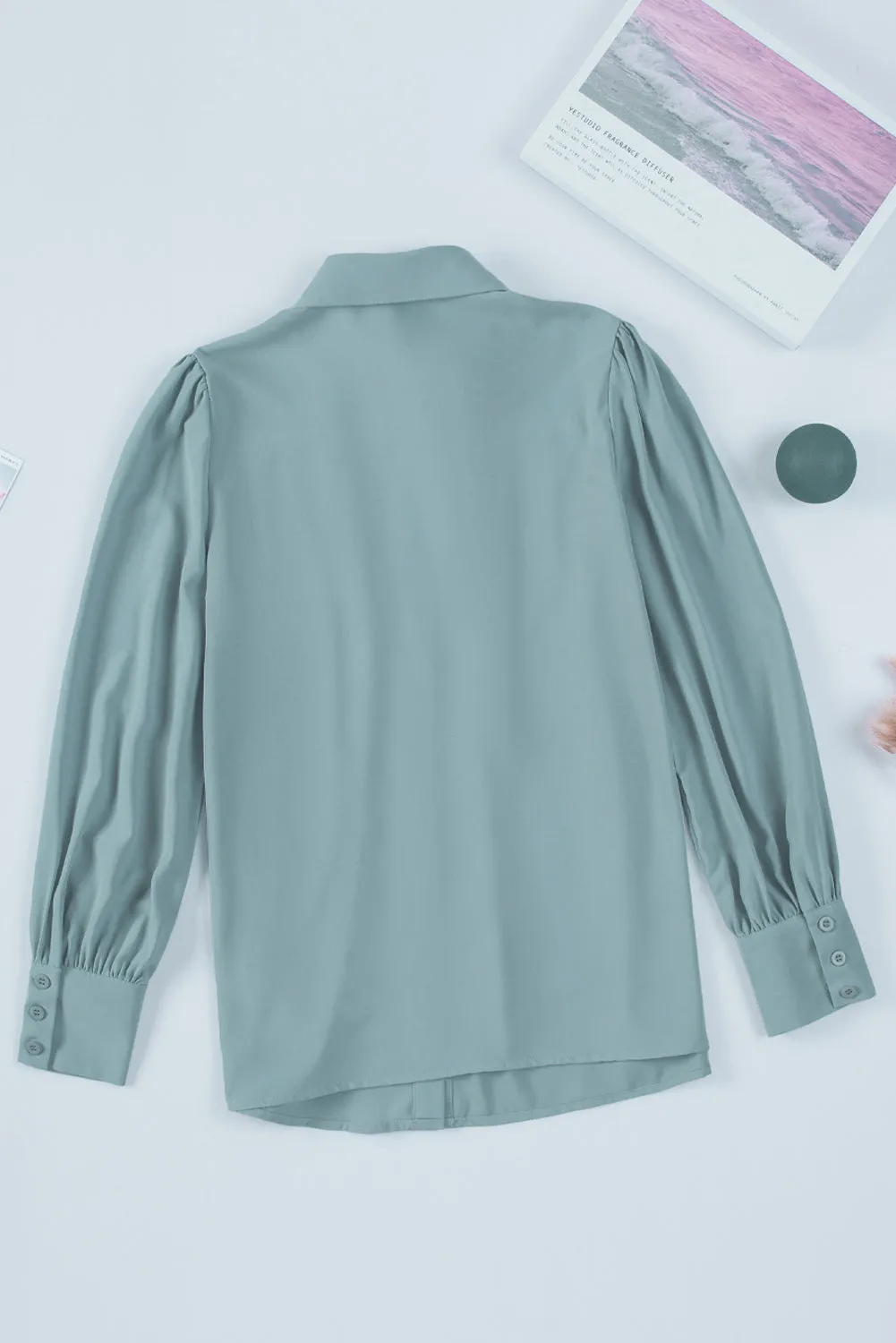 Khaki Solid Button-up Loose Long Sleeve Shirt
