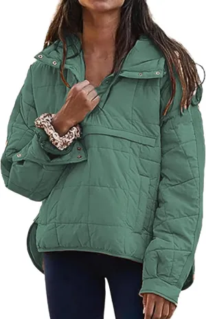 Kubbon Womens Oversized Hooded Puffer Jacket Quilted Lightweight Soft Comfy Padded Hoodies Coat Long Sleeve Warm Winter Coat