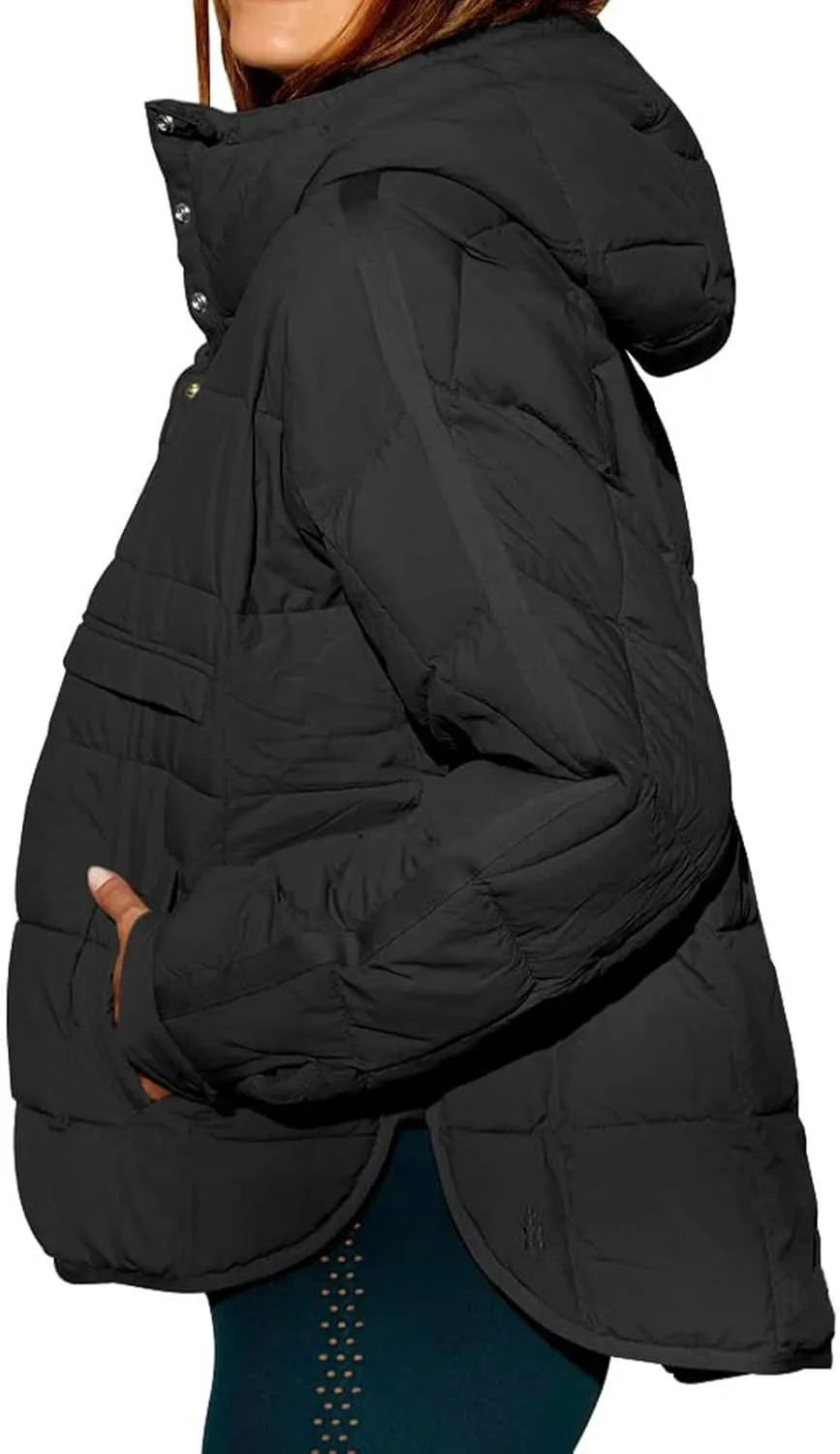 Kubbon Womens Oversized Hooded Puffer Jacket Quilted Lightweight Soft Comfy Padded Hoodies Coat Long Sleeve Warm Winter Coat