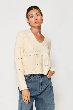 lace trim vneck sweater