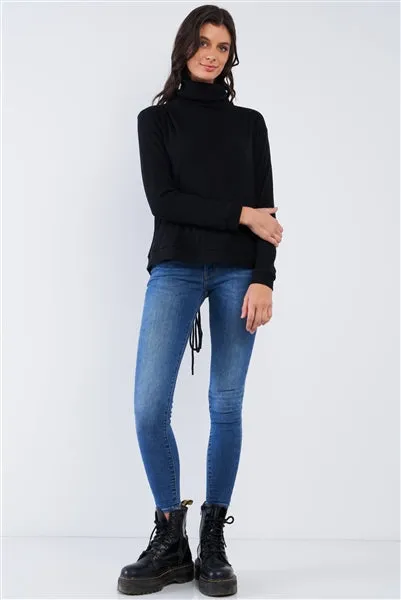 Lace Up Tie Back Detail Turtleneck Top