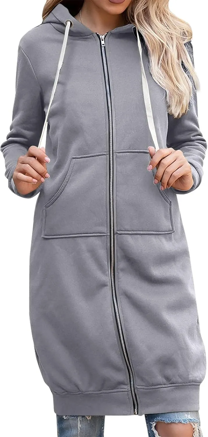 Long Hoodie for Women Winter Coats Zip Up Jackets Hooded Sweatshirts Fleece Lined Sweatshirt Sweaters with Pockets