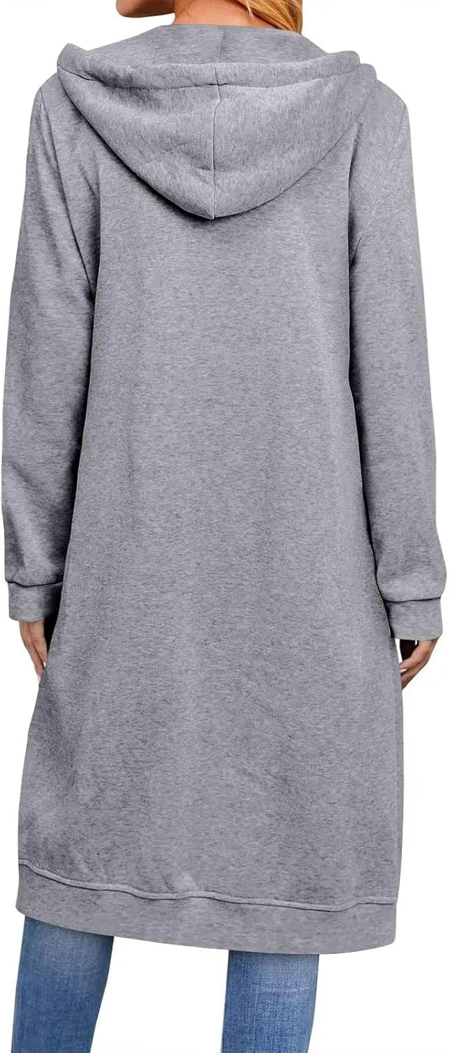 Long Hoodie for Women Winter Coats Zip Up Jackets Hooded Sweatshirts Fleece Lined Sweatshirt Sweaters with Pockets