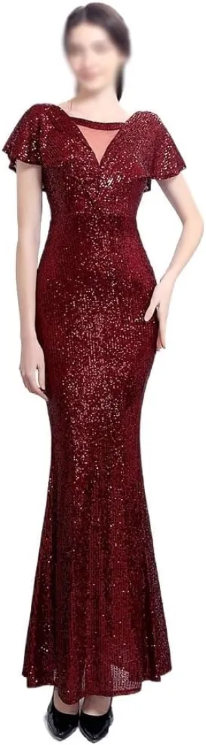 Long Sequin Plus Size Women's Performance Dress, Banquet Evening Dress