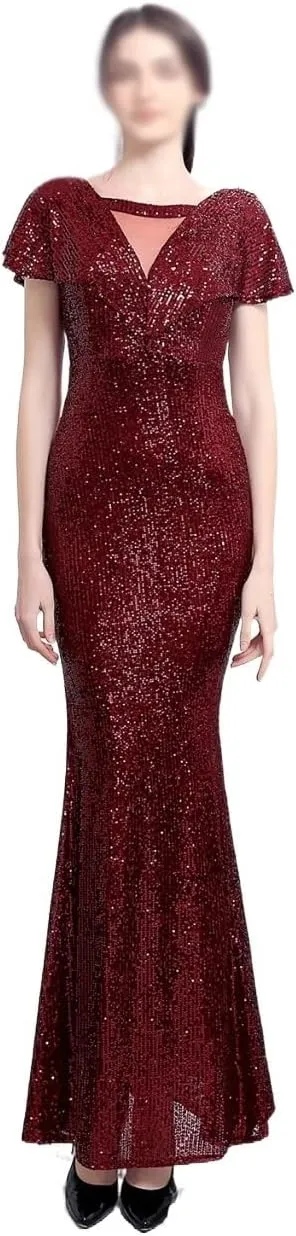 Long Sequin Plus Size Women's Performance Dress, Banquet Evening Dress