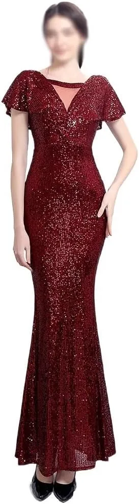 Long Sequin Plus Size Women's Performance Dress, Banquet Evening Dress
