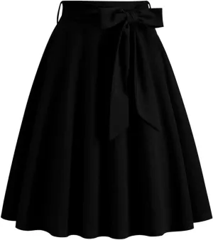 Long Skirts for Women Trendy Vintage Flare Skirt Midi Length Casual Soft High Waisted Bow A Line Summer Skirts